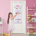 Unicorn Door Rear Hanging Storage Rack - 4 clear window pockets, suitable for baby girl storage, bathroom organization, toy and diaper storage.